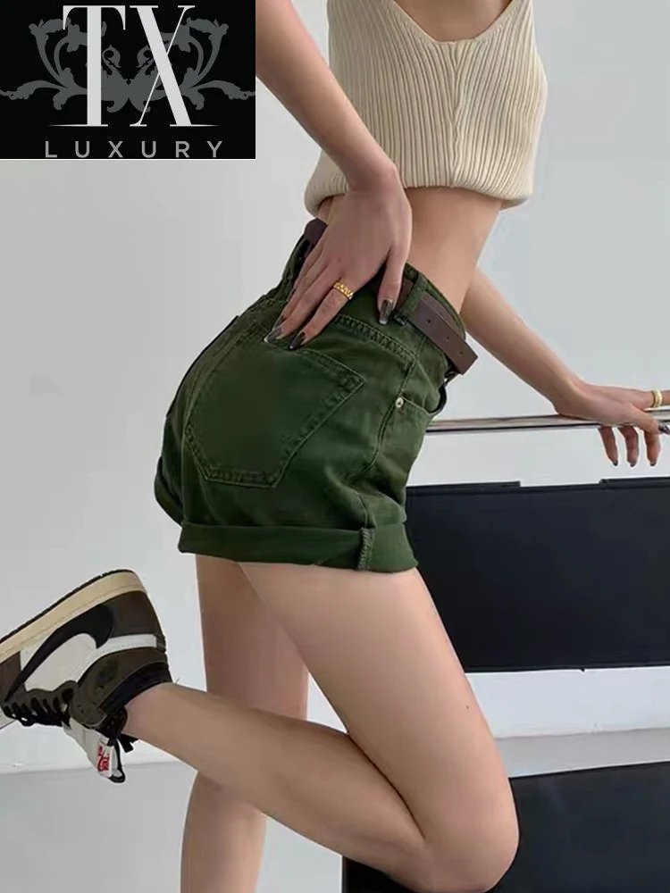 

Women Denim Classic American Vintage High Waist Blue Wide Leg Female Casual Summer Fashion Streetwear Ladies Shorts Jeans