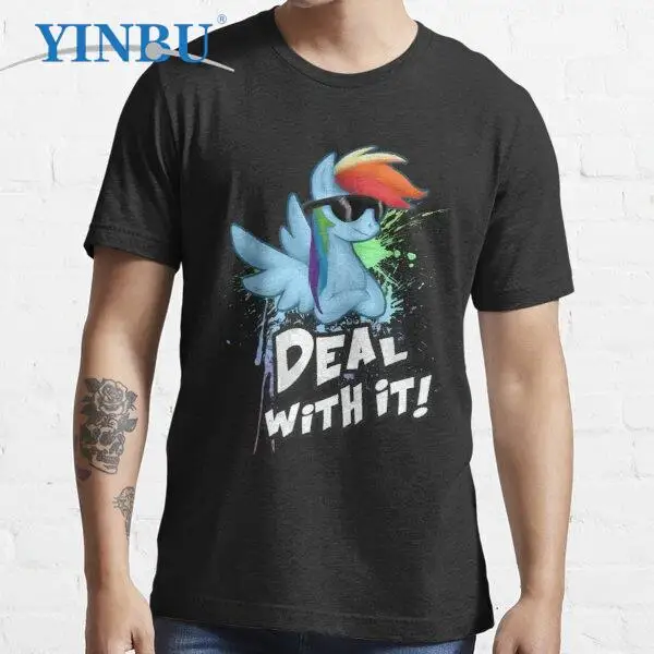 

My Little MLP Rainbow Dash-модные футболки с надписью «Deal With It», Высококачественная футболка с графическим принтом YINBU, Мужская футболка с мерцающим зве...