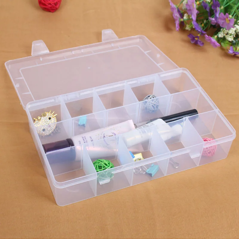 

Large 15 Grid Siamese Fixed Transparent Plastic Storage Box Rubber Band Box Wholesale Jewelry Box