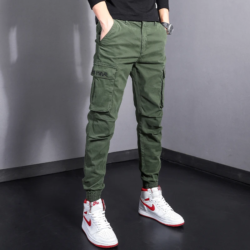 Korean Style Fashion Men Jeans Embroidery Designer Multi Pockets Casual Cargo Pants Hombre Street Hip Hop Joggers Men Trousers