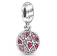 authentic 925 sterling silver moments heart pattern with crystal dangle charm bead fit pandora bracelet necklace jewelry