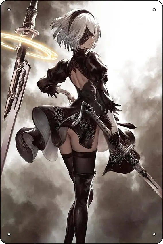 Сексуальная YoRHa 2B Lewd Thighs Thicc Ass Butt (Nier Automata Anime Hentai Girl 13) Плакат Металлический знак