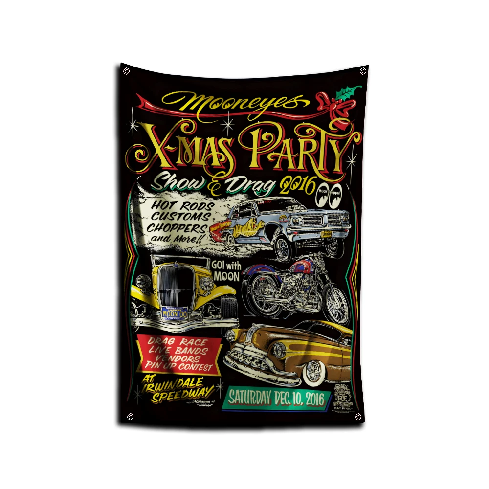Фото Флаг Mr.Horsepower Clay Smith Cams Mooneyes 3x5 футов, полиэстер, цифровая печать, для гаража или наружного декора №5