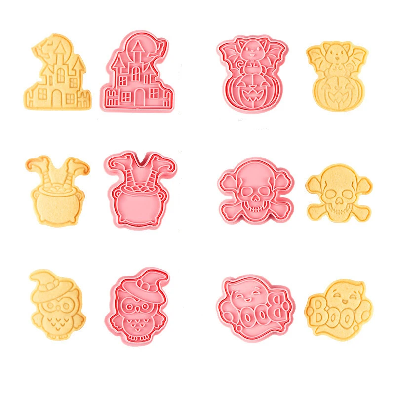 

6pcs Halloween Cookie Cutter Set Plastic DIY 3D Baking Mould Cake Cookie Cutter Cartoon Biscuit Baking Christmas Decoration Tool