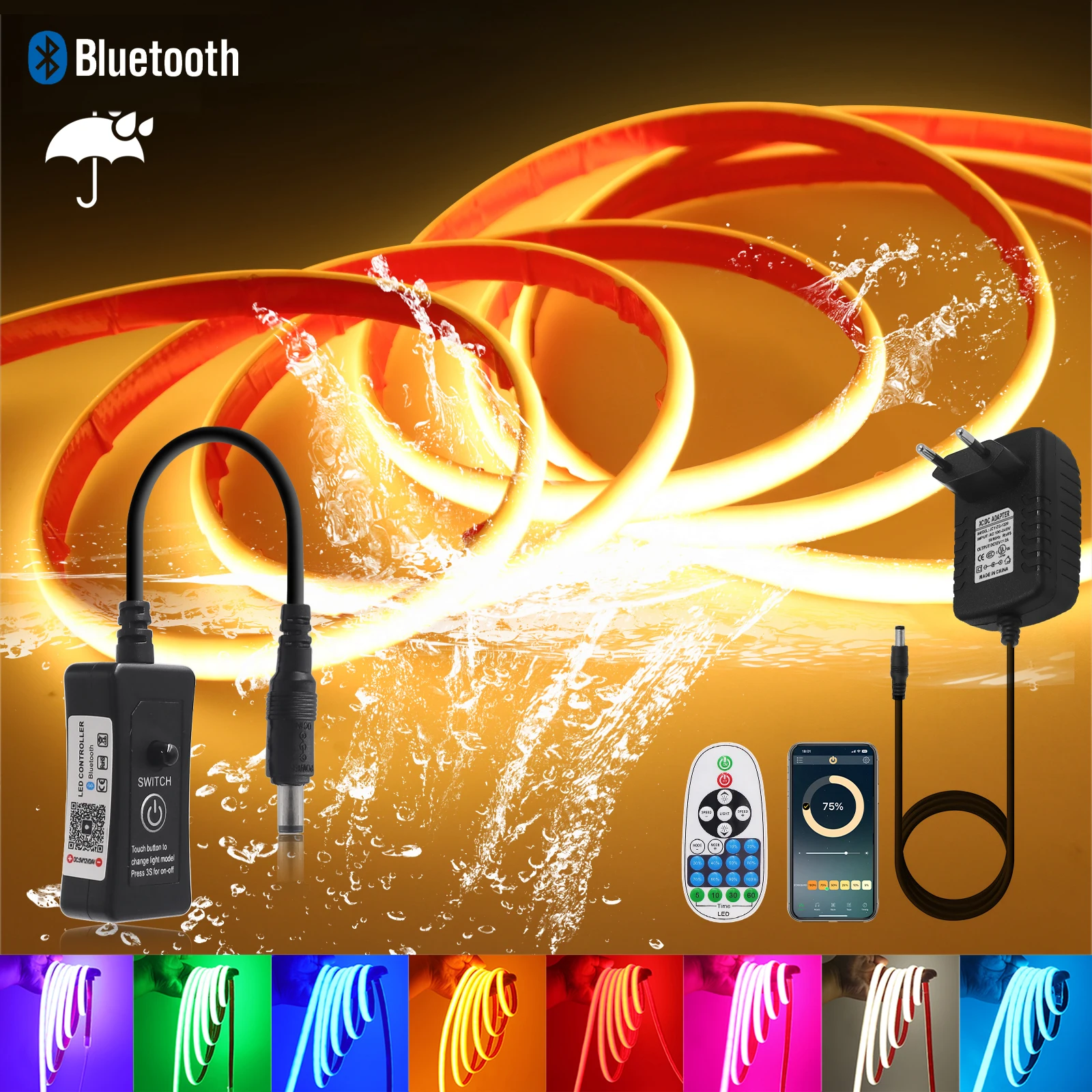 12 В 24 COB неоновая полоса IP68 Водонепроницаемая Bluetooth приглушаемая белая/ледяная