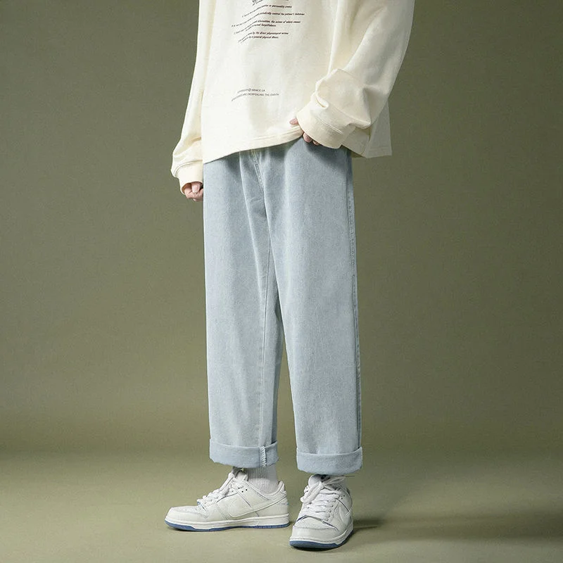 Blue Grey Baggy Jeans Men Fashion Retro Casual Straight Jeans Men Streetwear Hip Hop Loose Wide Leg Denim Pants Mens Trousers