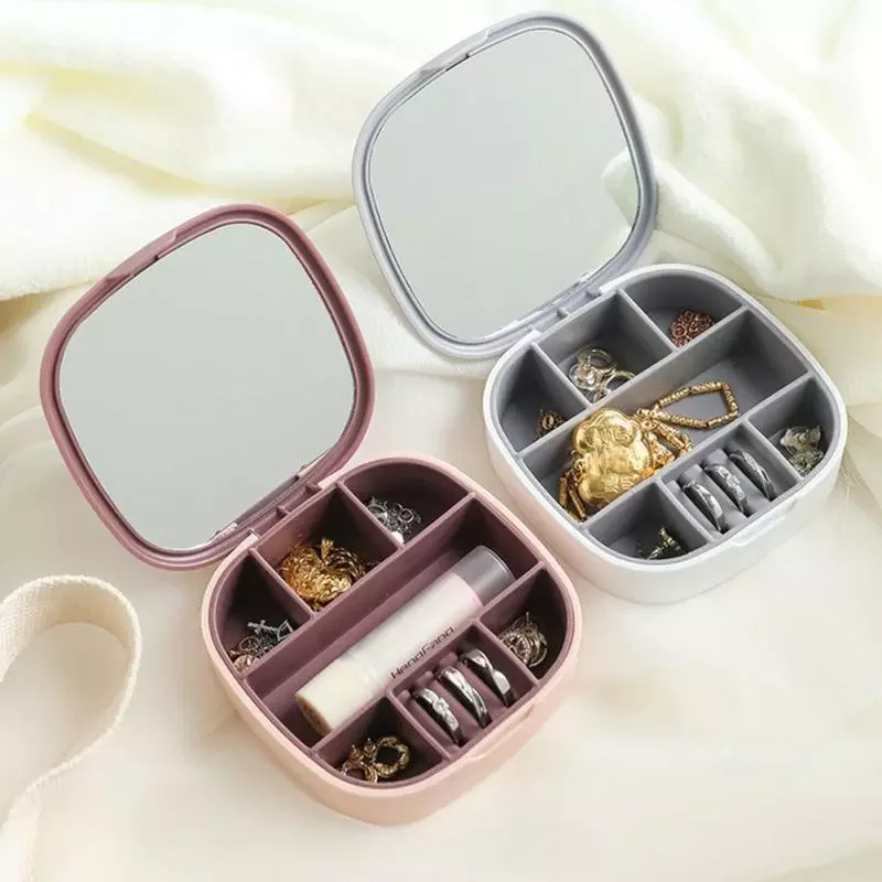 

Nordic contrast color belt makeup container mirror 7-division Jewelry box travel portable lipstick earring ring storage box