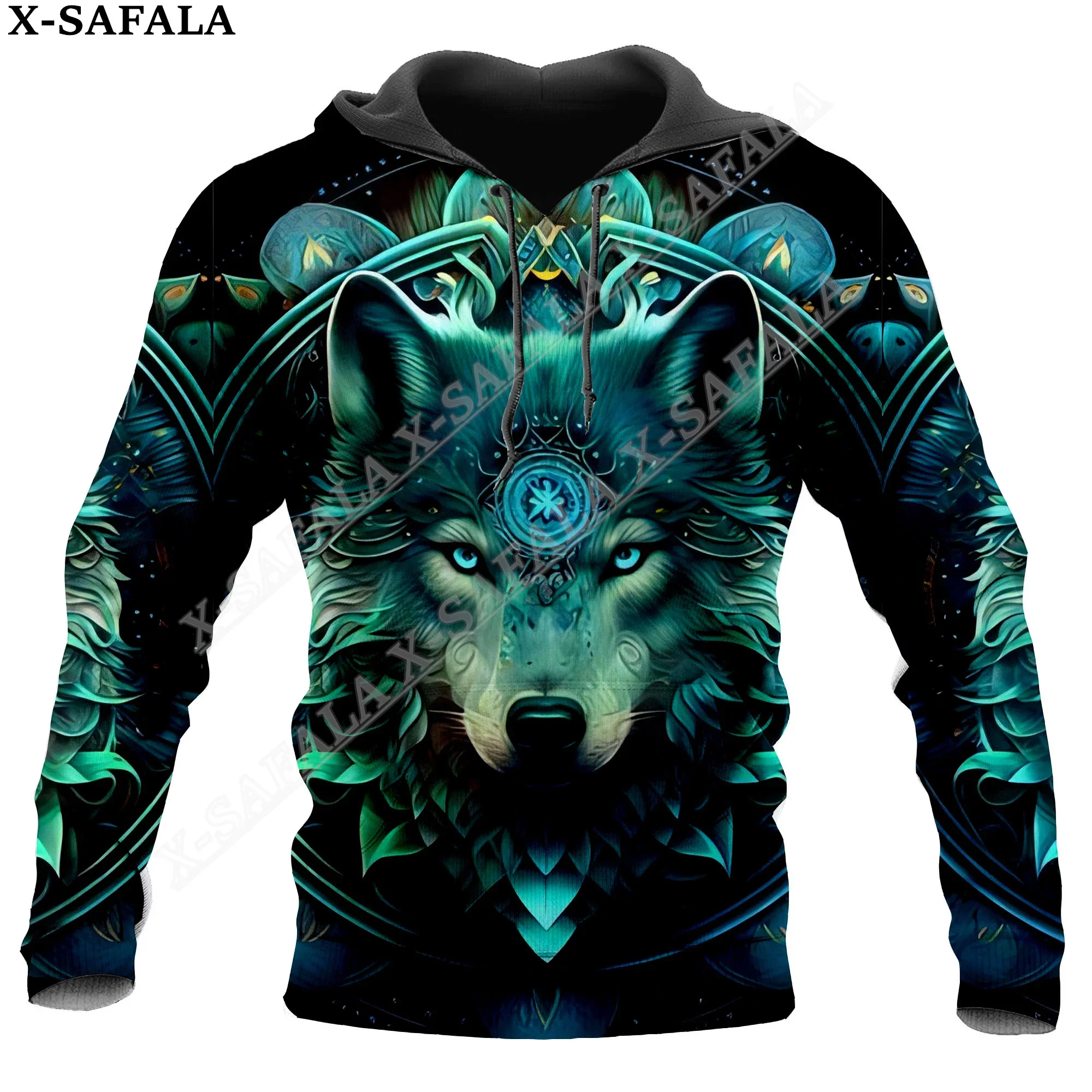 Толстовка с капюшоном и принтом волка Луны на молнии