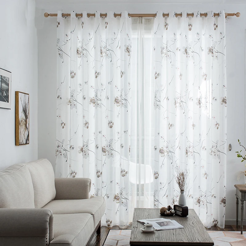 

CDIY Morning Glory Sheer Curtain Printed Tulle For Living Room Bedroom Home Decor Printed Floral Voile Treatment Drapes Panel