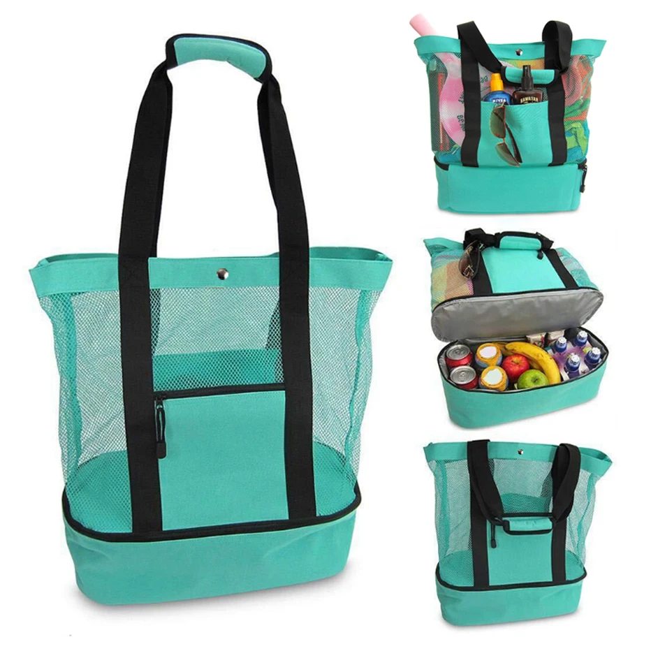 

Basedidea Outdoor Insulated Cooler Bag Portable Beach Mesh Bag Upgraded version Food Picnic Mesh Waterproof Storage Bag