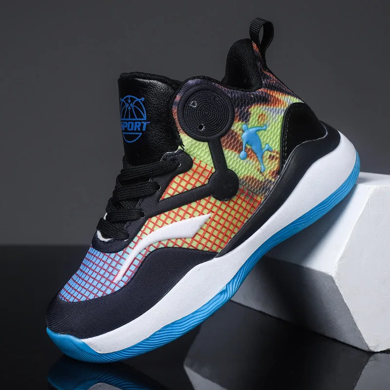 New Kids Sneakers High Top Boys Basketball Shoes Size 31-40 Teenagers Shoes Thick Sole Non-slip Outdoor Children Sports Shoes