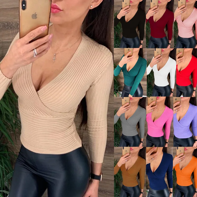 

Женский осенне-зимний трикотажный свитер с V-образным вырезом и длинными рукавами