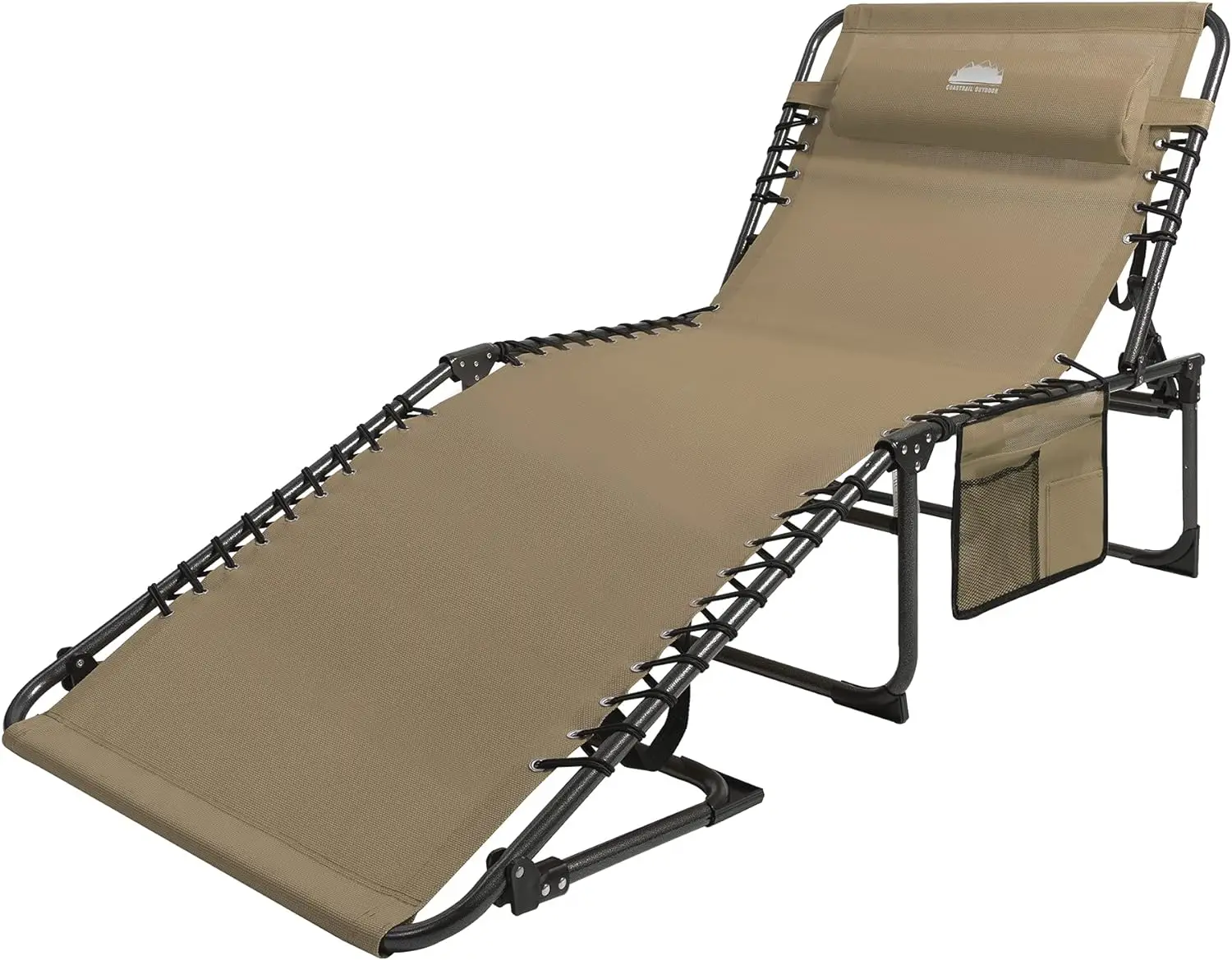 

Кресло складное 4-х позиционное с подушкой и карманами для пляжа, газона, бассейна, до 400 фунтов, бежевое (Mo