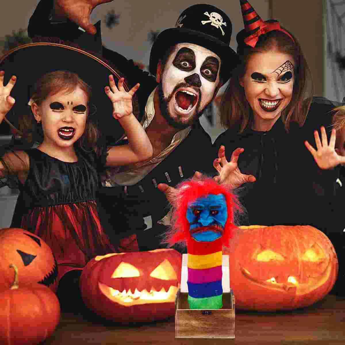 1Pc Halloween Prank Scare Box Wooden Scary Witch Funny Toy with Horror Sound and Light Without (Red Hair Rand
