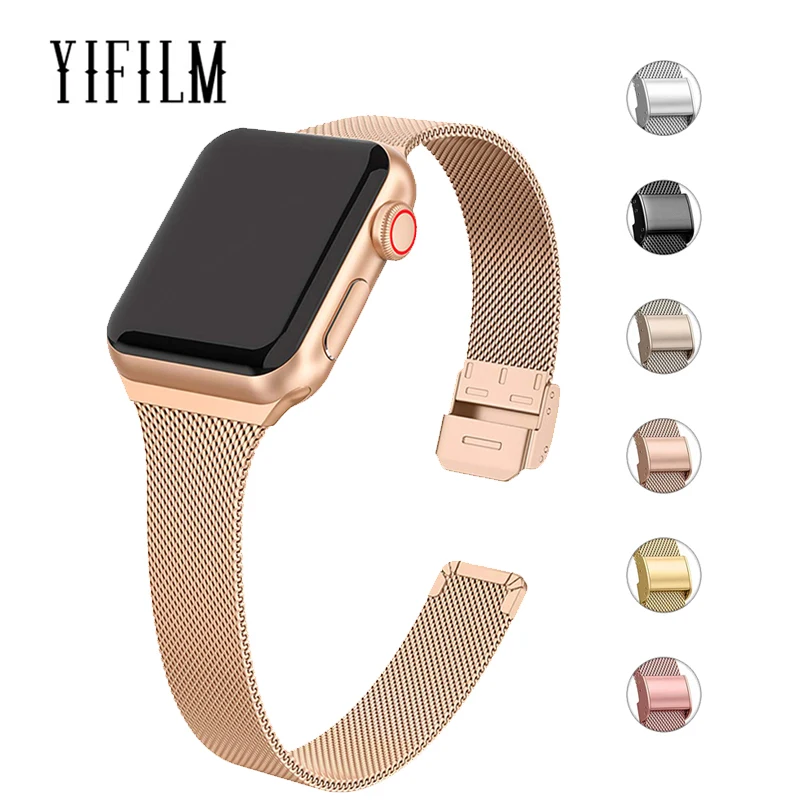 

Металлический ремешок для Apple Watch 7 6 SE 5 4 3 2 1, тонкий браслет «Миланская петля» из нержавеющей стали для Iwatch 38 мм 40 мм 45 мм 42 мм 44 мм