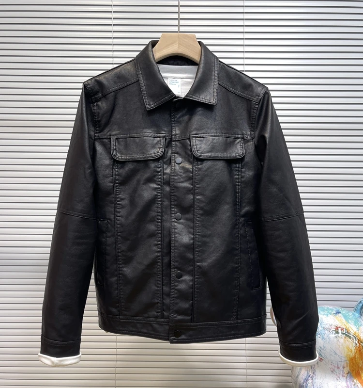 Мужское кожаное пальто в стиле ретро весна-осень 2023 новая корейская кожаная