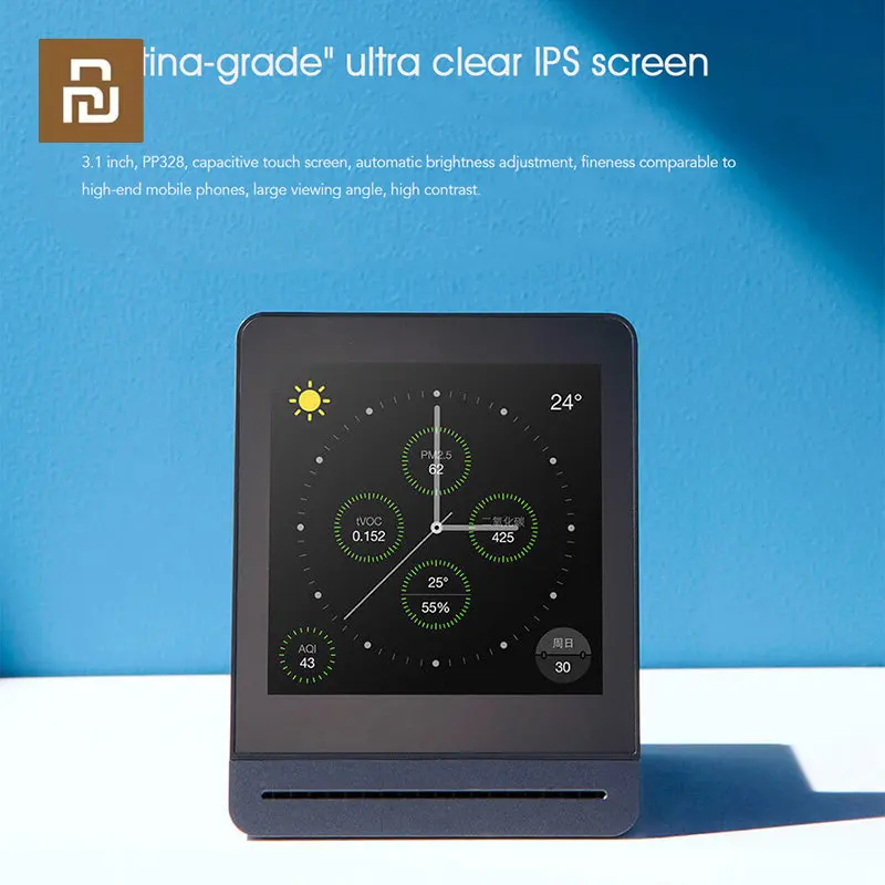 

Монитор воздуха Youpin ClearGrass с сенсорным IPS экраном, датчик качества воздуха PM2.5, гигрометр, термометр, датчик CO2