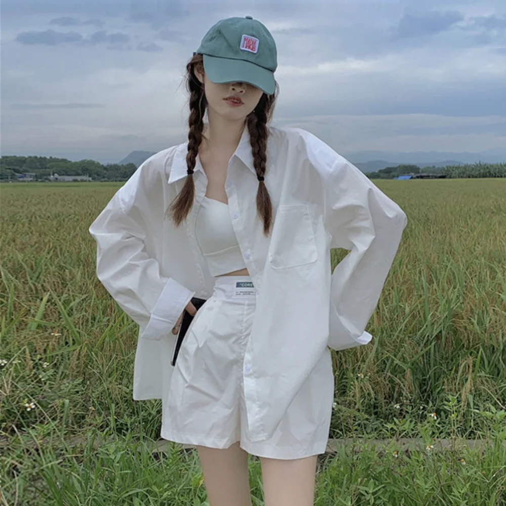 

Новая белая рубашка, Женская многослойная Весенняя белая рубашка, Женская Студенческая одежда, рубашки и рубашки, женские рубашки внутри и снаружи, топы