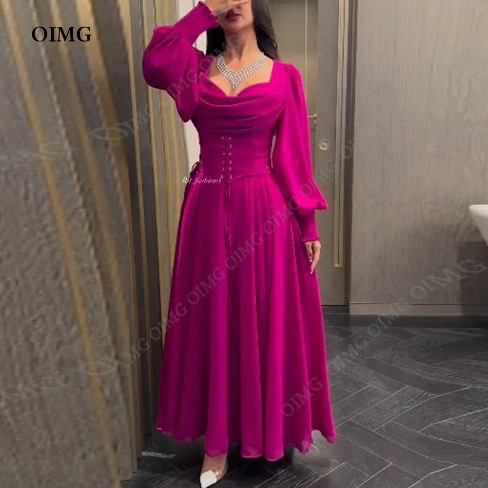 Женское вечернее платье-трапеция до щиколотки с длинным рукавом