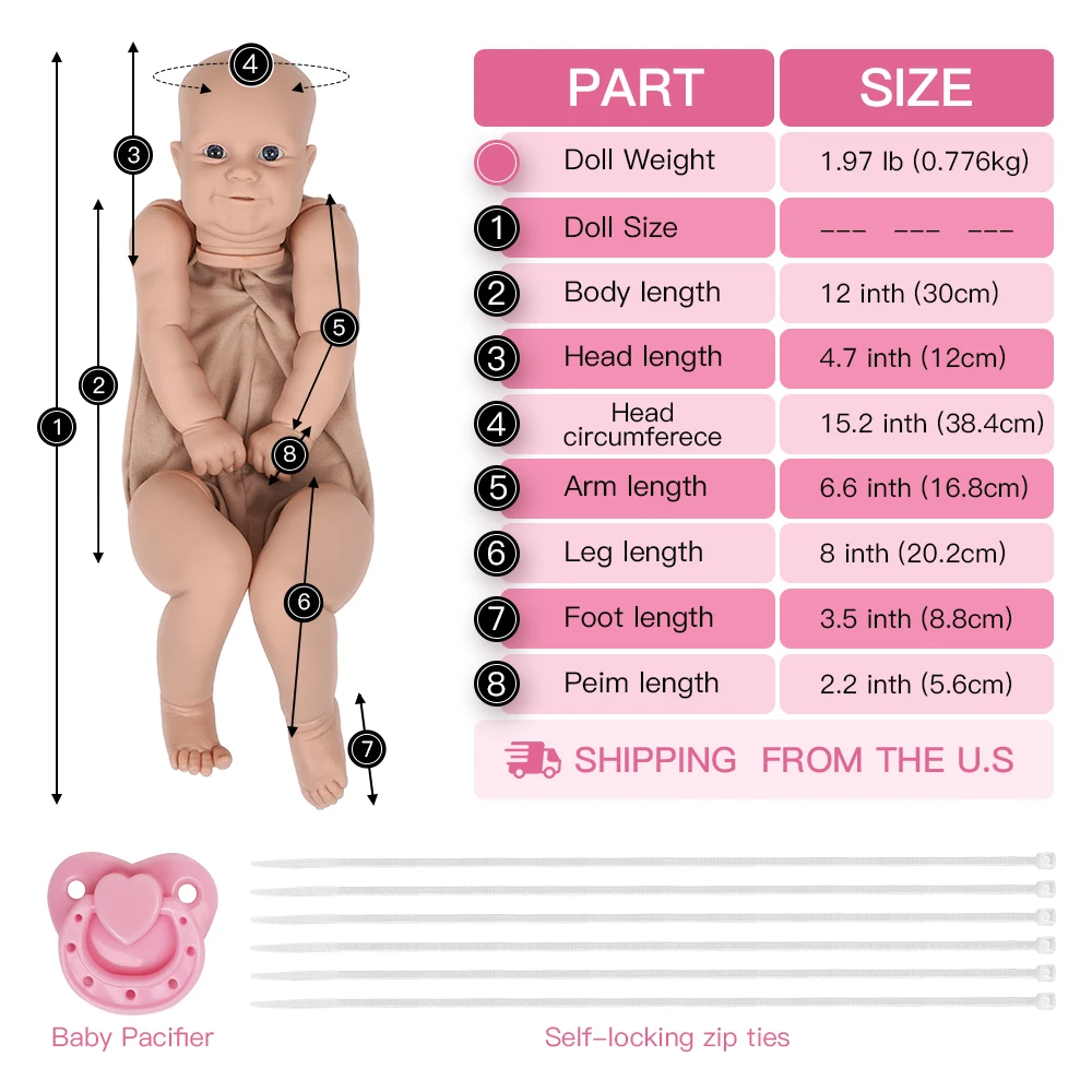 Blank Reborn Baby Doll Kit Vinyl Body 24 Inches Maddie Unpainted Unfinished Doll Parts DIY Blank Reborn Vinyl Doll Kit images - 3