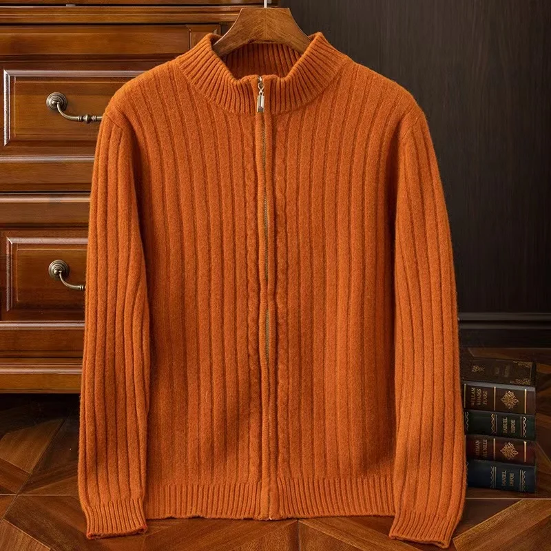

2023 Autumn/Winter New 100% Pure Wool Knitted Men's Cardigan Polo Fashion Trend Sweater