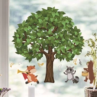 big tree animal note cartoon wallpaper electrostatic paste glass paste window double sided visual decoration wall paste