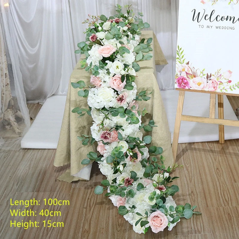 1M Orchid Hydrangea Table Flower Runner Banquet Artificial Flower Row Party Event Wedding Decoration Flower Row Party Decoration