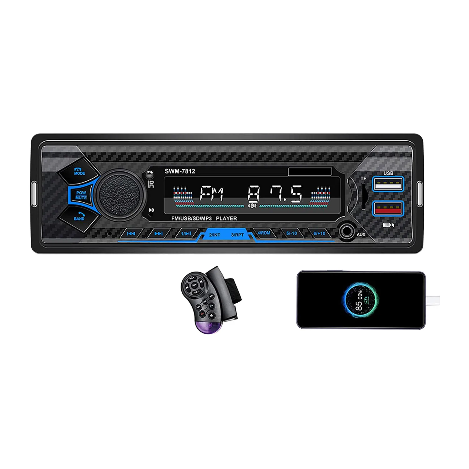 

Автомобильная стереосистема, 7-дюймовая FM-радиосистема, mp3-плеер, звонки по Bluetooth и громкой связи, быстрая зарядка с двумя USB-портами