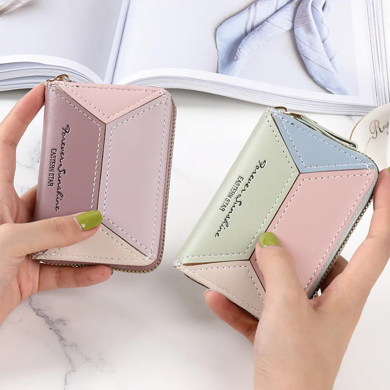 Fashion Women Card Holder New Pu Leather Mini Change Purses Kids Coin Bag Zipper Pouch Large Capacity Multi-Card Position Wallet