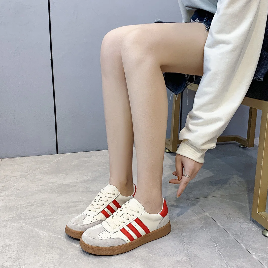 Elmsk  2023 Spring Summer Fashion Retro German Training Shoes Casual Shoes Comfortable Leather Sneakers Women