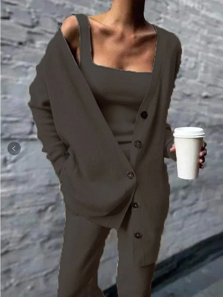 Трикотажный Комплект из трех предметов для женщин новая стильная верхняя одежда