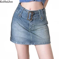 kohuijoo hottie washing distress hip pencil skirt vintage mini skirt jean high waist slim sexy denim skirts with belt summer