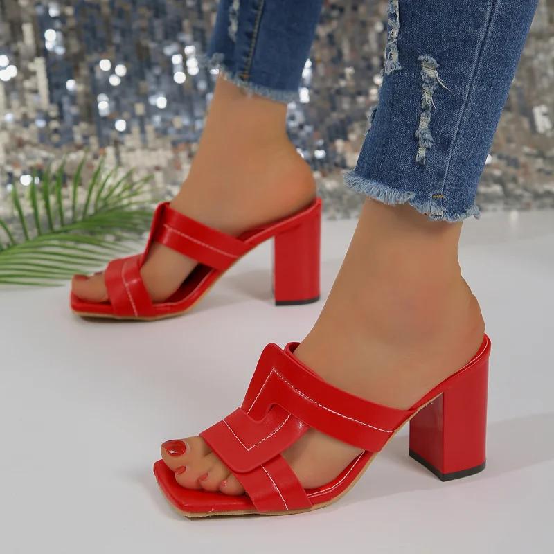 

2023 Fashion Shoes for Ladies Peep Toe Women's Slippers Square Toe Square Toe High Heel Pump Ladies Heeled Modern Slippers Women