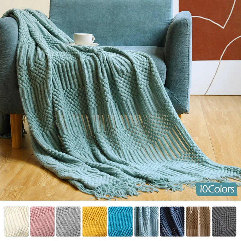 

Doudou Knitted Blanket With Tassel Solid Color Sofa Blanket Nordic Home Decor Throw Blanket For Bed Portable Breathable Shawl