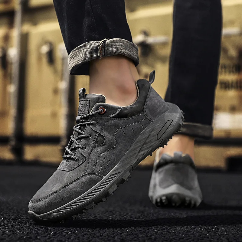 SALUDAS Genuine Leather Men Shoes Luxury Breathable Mesh Casual Shoe Outdoor Non-slip Walking Shoe Big Size Male Sneakers