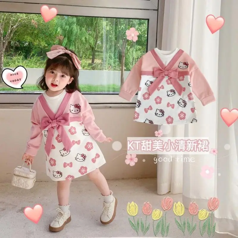 

Платье принцессы с длинным рукавом и юбкой Hello Kitty для девочек