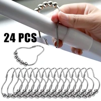 24pcs stainless steel curtain hook bath curtain rollerball shower curtain rings hook polished satin ball curtain accessories