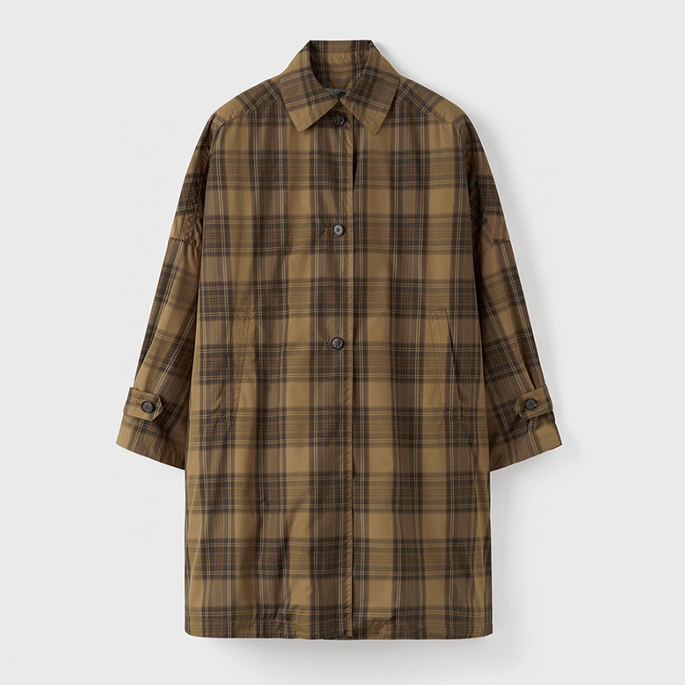 

TOteme commuter versatile vintage loose silhouette detachable cotton sandwich two-way mid-length mustard yellow check jacket