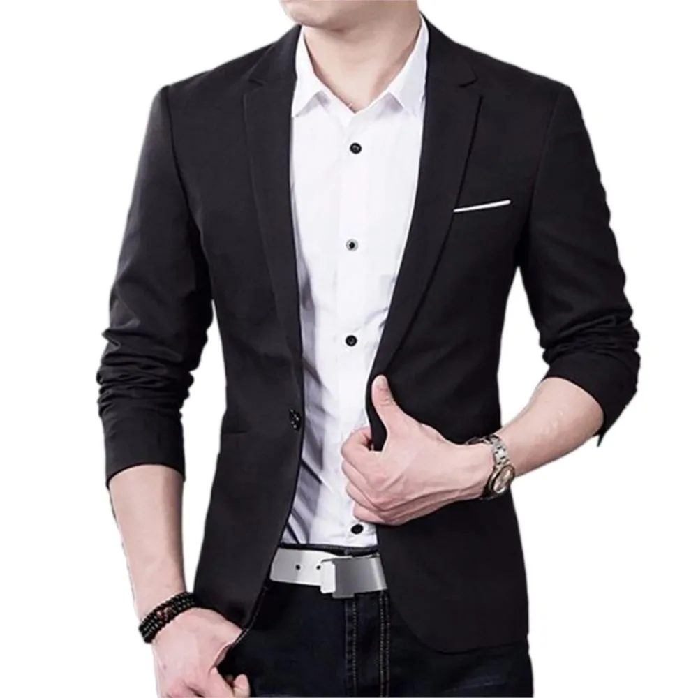 

Men's Slim Fit Formal Blazer Coat Jacket Tops Button One Fashion Men Suit Business Suit Office Black Blue Plus Size