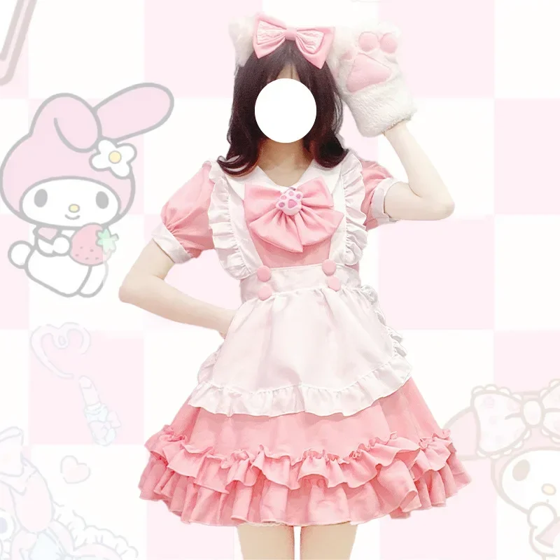 Фото Cosdea студенческие костюмы Лолиты для косплея Kawaii кошачья лапа розовый бант фартук наряды горничной кружевное праздничное платье принцессы с оборками японский Clo №1