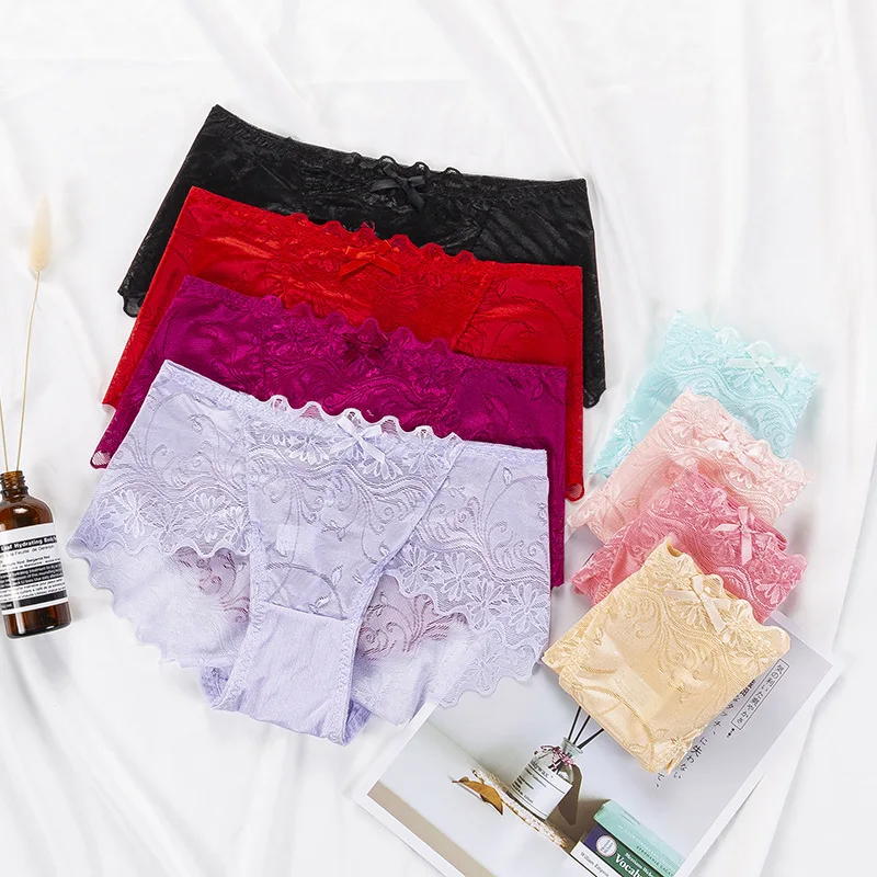 

Sexy women's Panties women's middle waist lace traceless mesh girl's briefs head