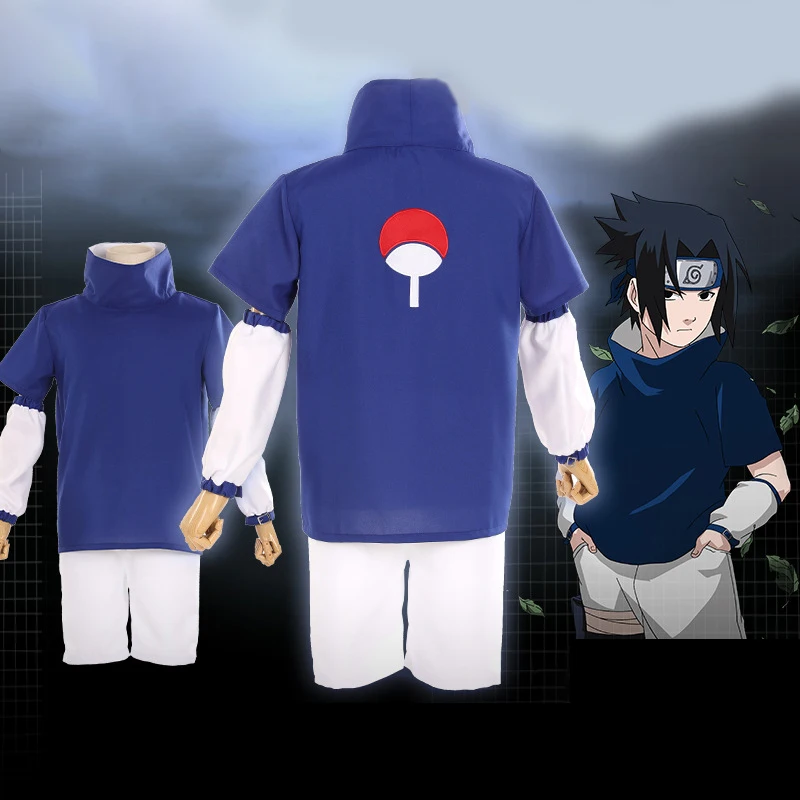 

Костюмы для косплея аниме Акацуки Учиха Саске, голубая рубашка, одежда, полный комплект с париком, наряд для мальчиков для ролевых игр для му...