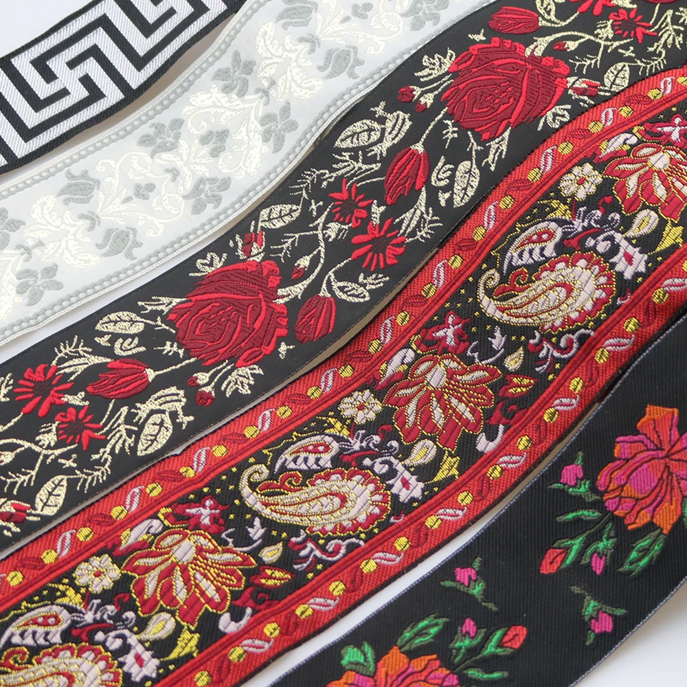 

Винтажная жаккардовая лента с вышивкой, 10 ярдов, 66 мм, ширина 2,6 дюйма