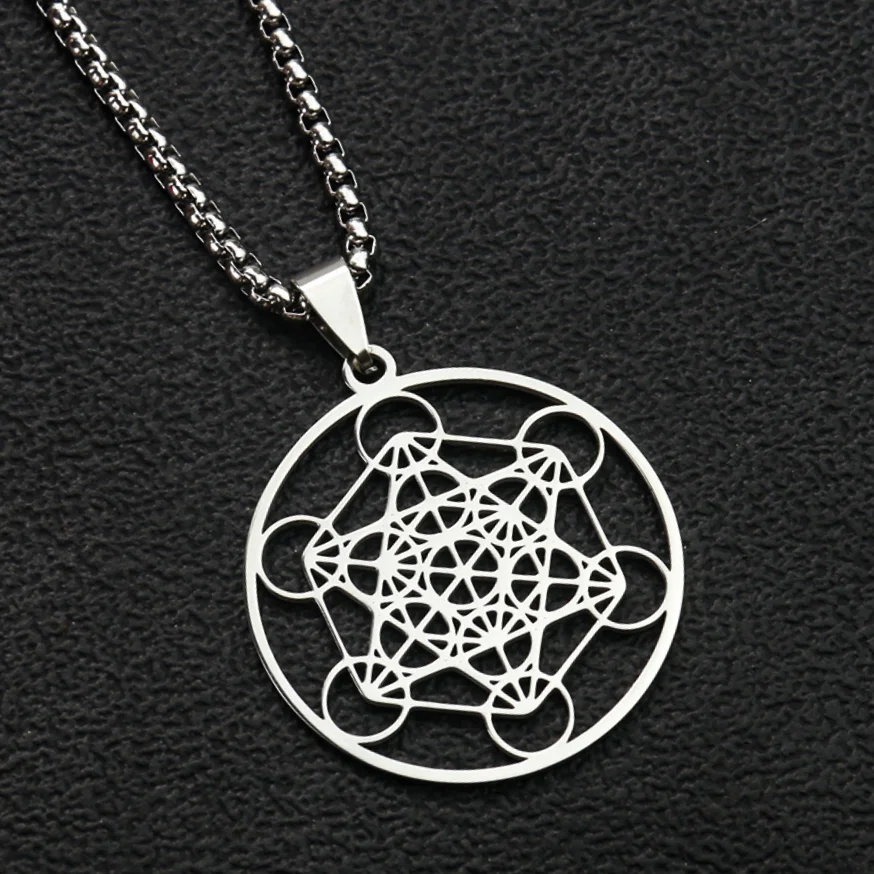 

Stainless Steel Metatron Cube Necklace Popcorn Chain Hip-pop Punk Orgonite Yoga Buddhism Meditation Man Spiritual Jewelry