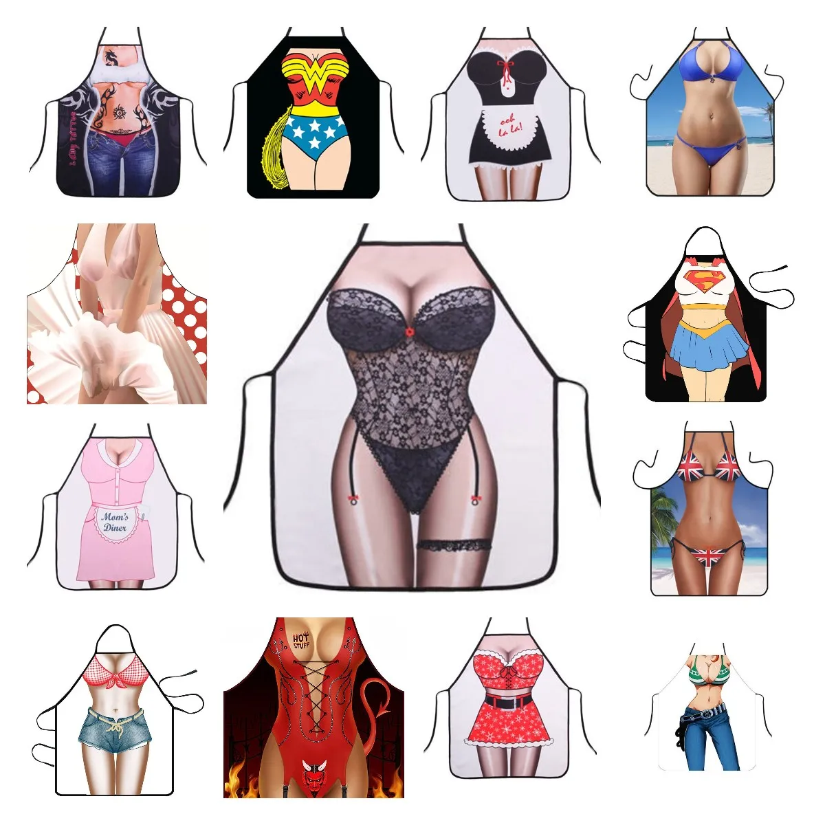 

Printd Superhero/Sexy Bikini Beauty Cooking Apron For Women Fashion Home Pinafore Adult Kitchen Apron Household Cleaning Bib