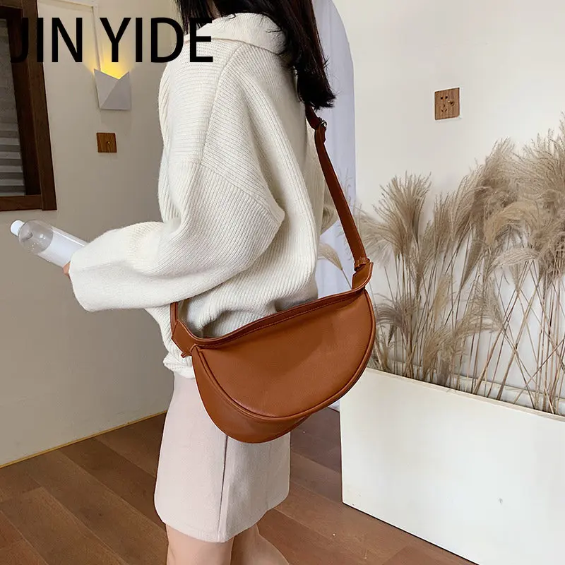 JIN YIDE 2023 New Style Wild Fashion Diagonal Shoulder Bag Simple Solid Color Mini Saddle Bag Purse Crossbody Bags for Women