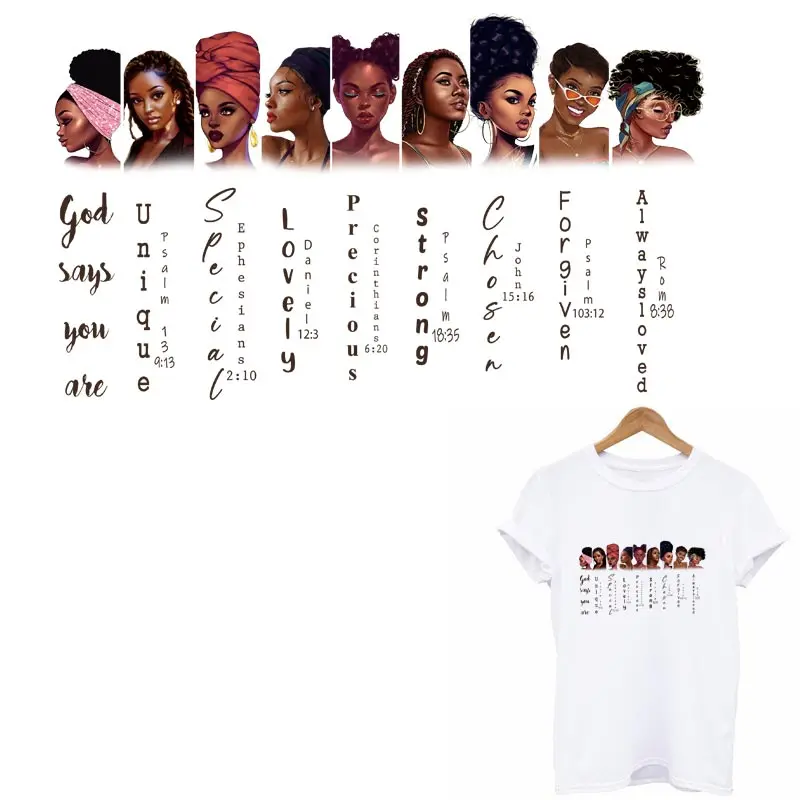 

Iron on Transfer Print-on Girl T-shirt Hoodies Thermal Patches Applique Decoration Beauty Black Girl Patches for Clothes DIY