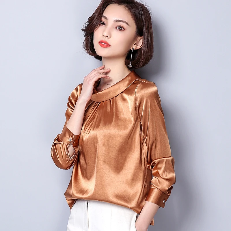 

Long Sleeve Satin Silk Blouse Women Spring Casual Loose Pink BlusasTops and Blouses Feminina Tops