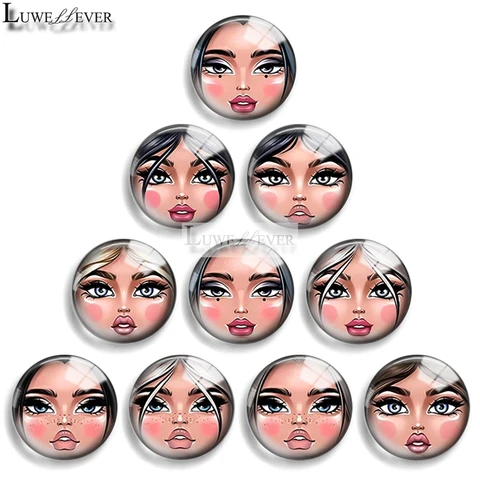 12 мм, 10 мм, 20 мм, 25 мм, 30 мм, 40 мм, 954 Girl Face Mix, круглый стеклянный кабошон, плоские ювелирные изделия, 18 мм, браслет с кнопкой-подвеской