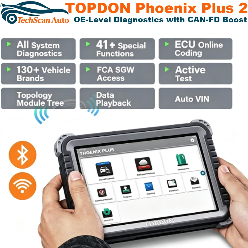 Фото Диагностический инструмент для автомобилей TOPDON Phoenix Plus 2 с поддержкой 41+ функций комплексного обслуживания, сканер для диагностики автомобилей. №2